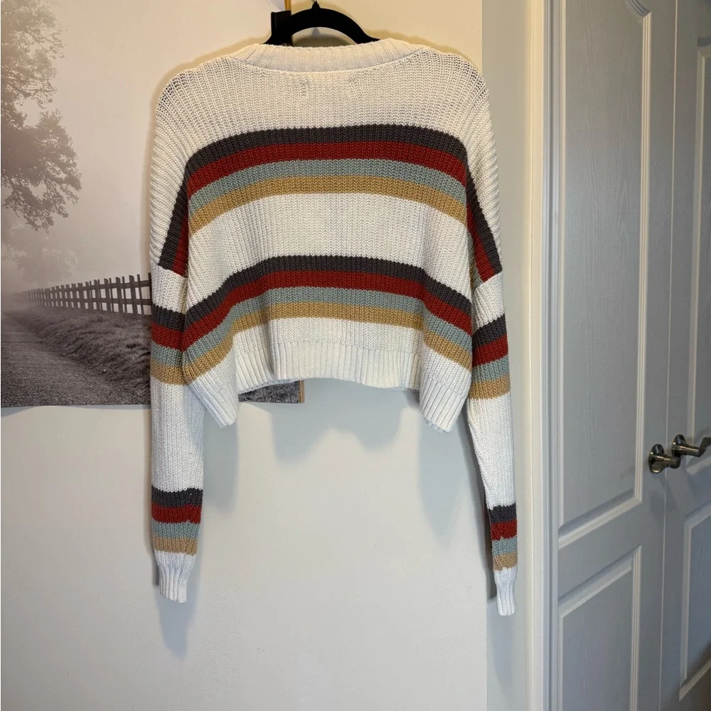 Hollister Striped Cropped Sweater - White, Red, Brown, Tan Size XS Cozy, Y2K - Picture 2 of 6